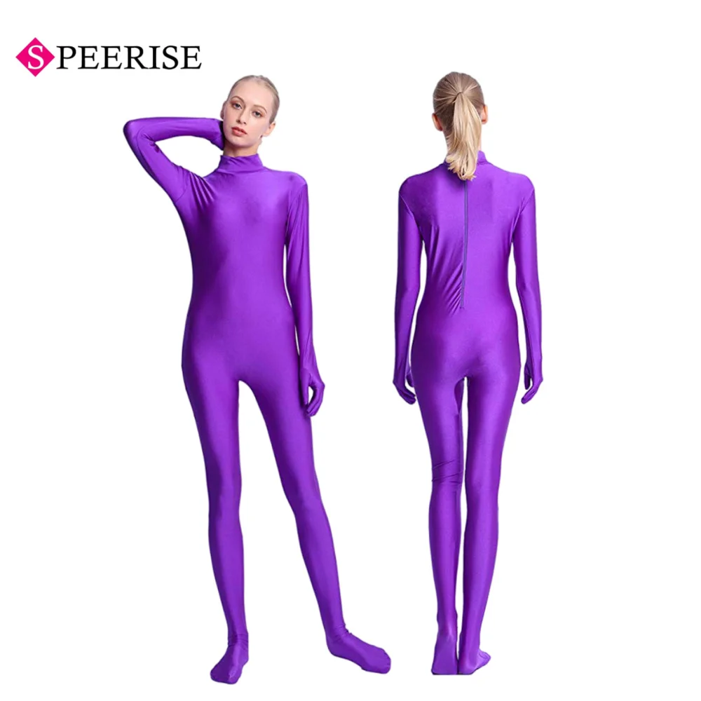 

Speerise Women Footed Unitard Spandex Bodysuit Adult Sexy High Neck Full Body Jumpsuits Cosplay Costumes Suit
