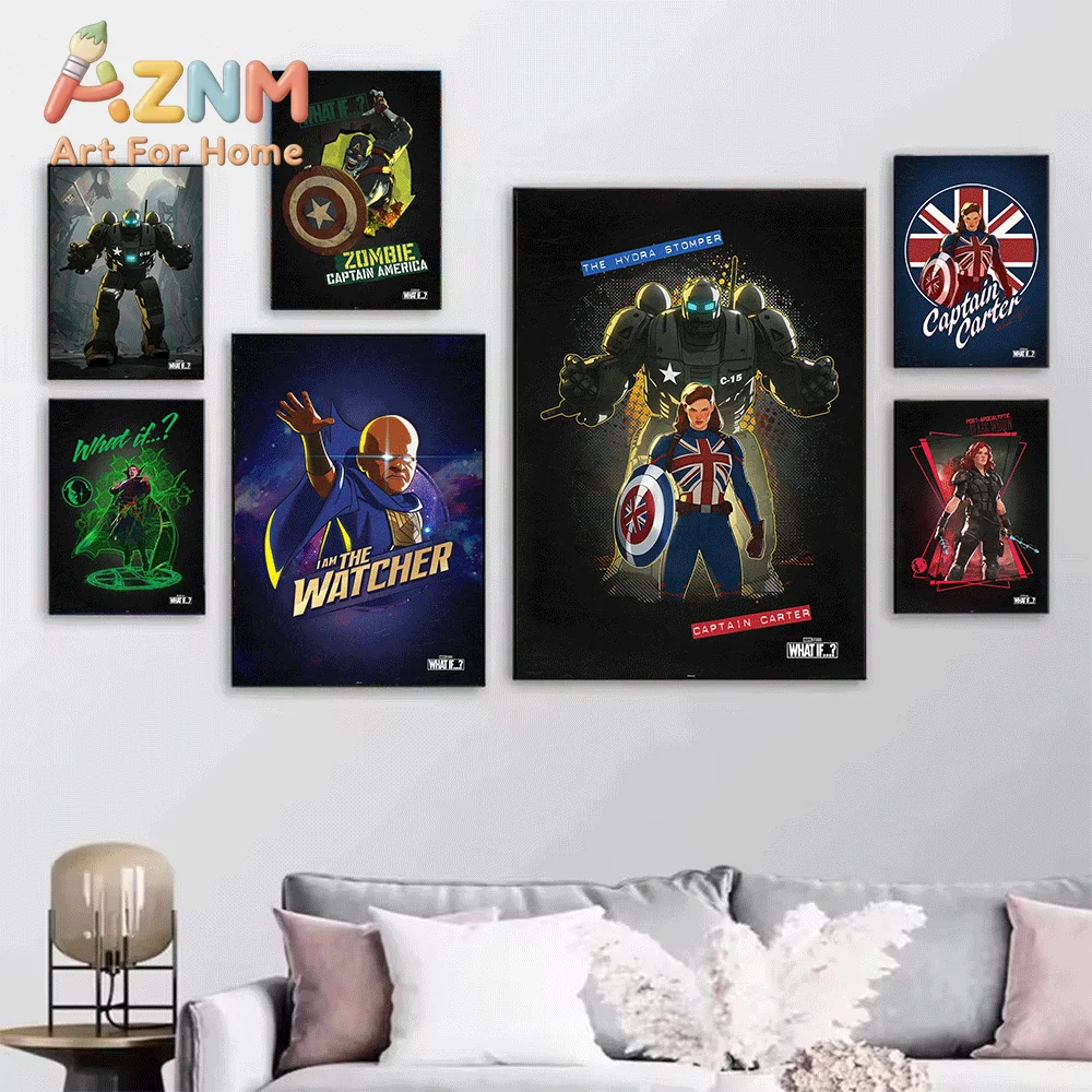 AZNM What If Retro Comic Avengers Canvas Wall Art Unframed Print Home Wall Decor Poster Marvel Superhero Fans Bedroom Decorati