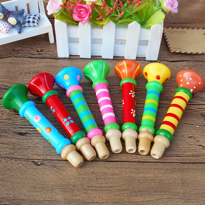 

1pcs Wooden Trumpet Children Toy Horn Whistle Wind Musical Instrument Pipe For Kids Early Educational Sound Training Games Bugle