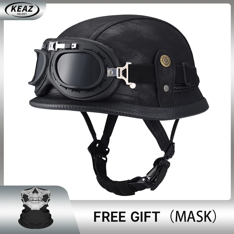 Fabrik preis Motorrad deutscher Stil Leder Half Face Helm Punkt genehmigt Cap1/2 Shell Helme Brille Open-Face Casque