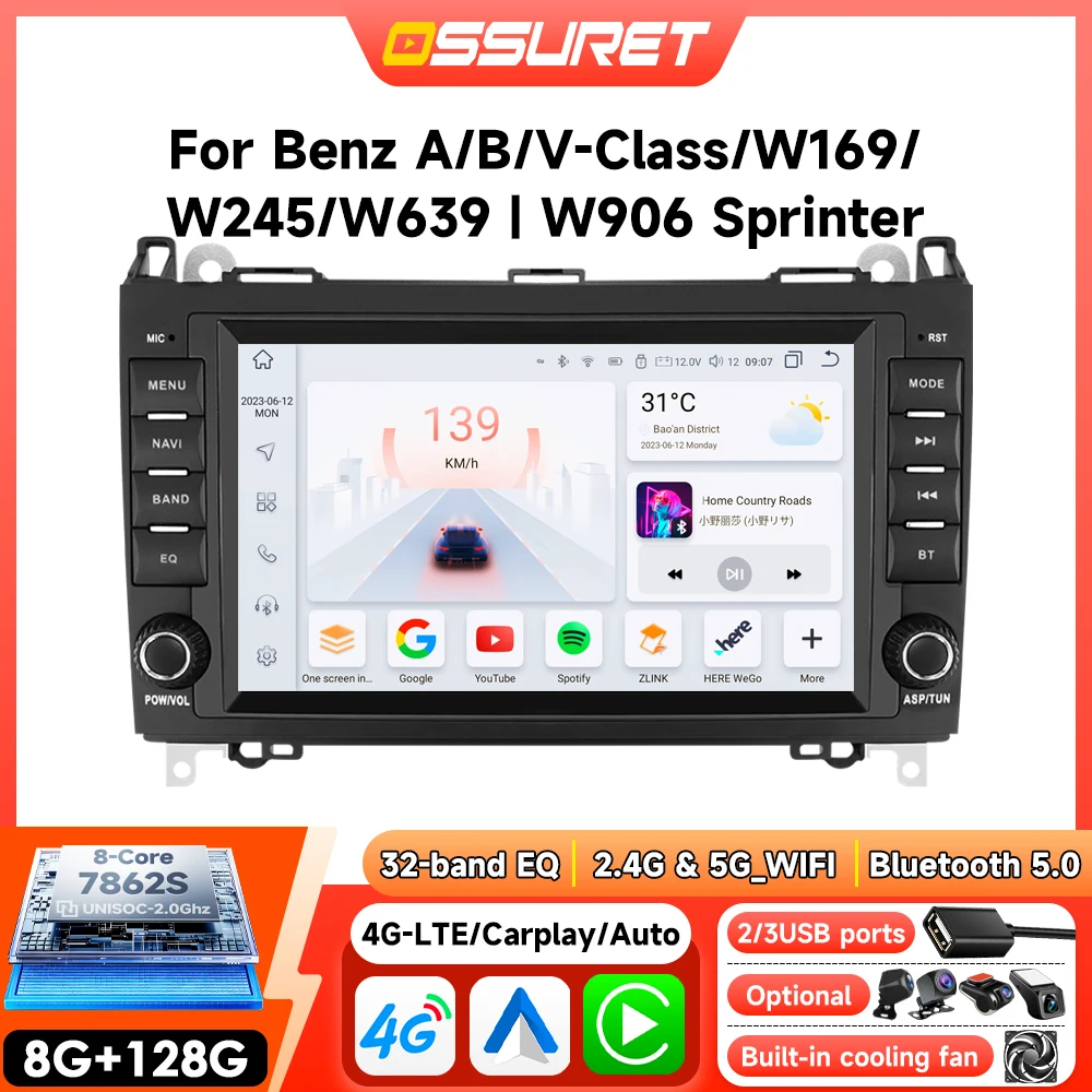 Android Auto Radio für Mercedes Benz A B B200 W169 W245 W906 Sprinter W639 Vito Viano Wireless CarPlay 2Din Autoradio GPS 7862