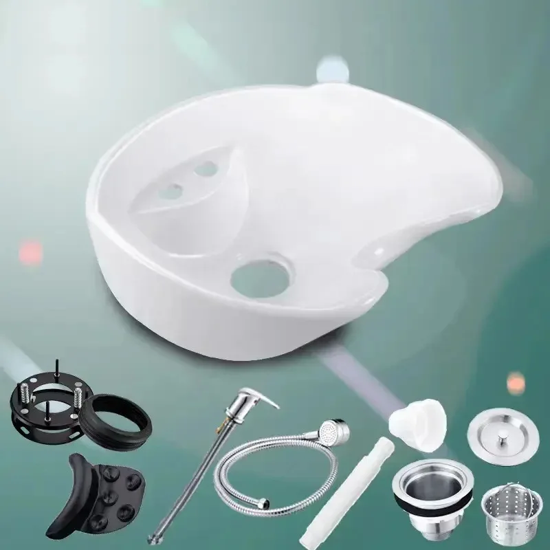 Shampoo bed ceramic basin set barber shop hair salon special salon flush bed accessories