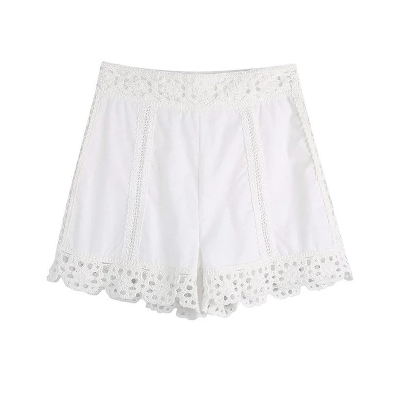 High quality women Lace patchwork set blouse and shorts White Fashion Turn down collar shirt tops Suit trousers INKEO 2T180