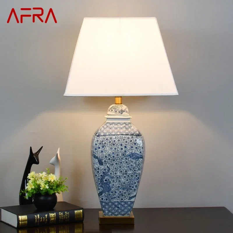 

AFRA Contemporary Blue CeramicTable Lamp Luxury Creativity Living Room Bedroom Study Hotel engineering Desk Light