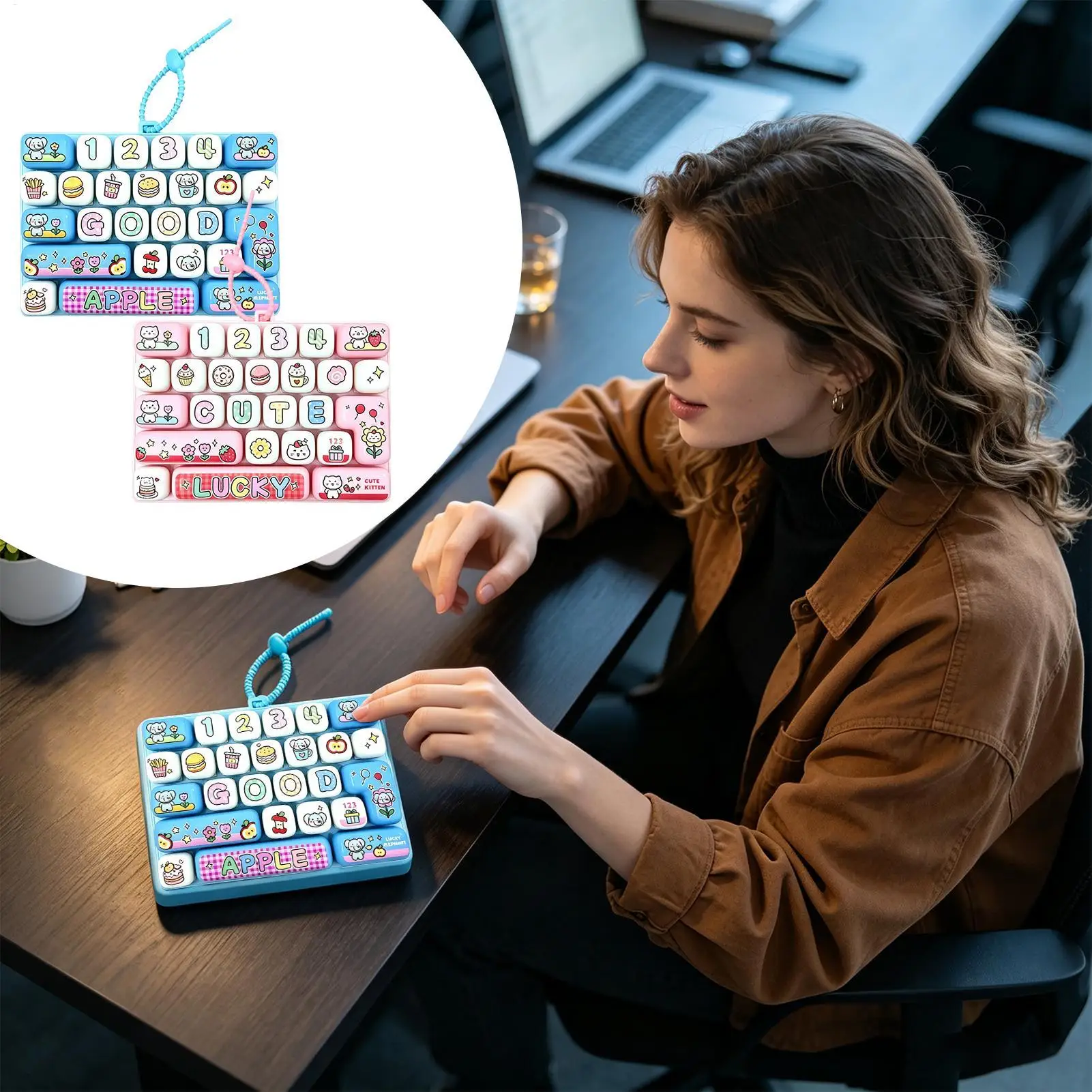 Portable  Keycap Keychain Cute Cartoon 26-key Aecompression Keyboard Toy Keyrings Fidgets Keycap Clicker Bag Pendant
