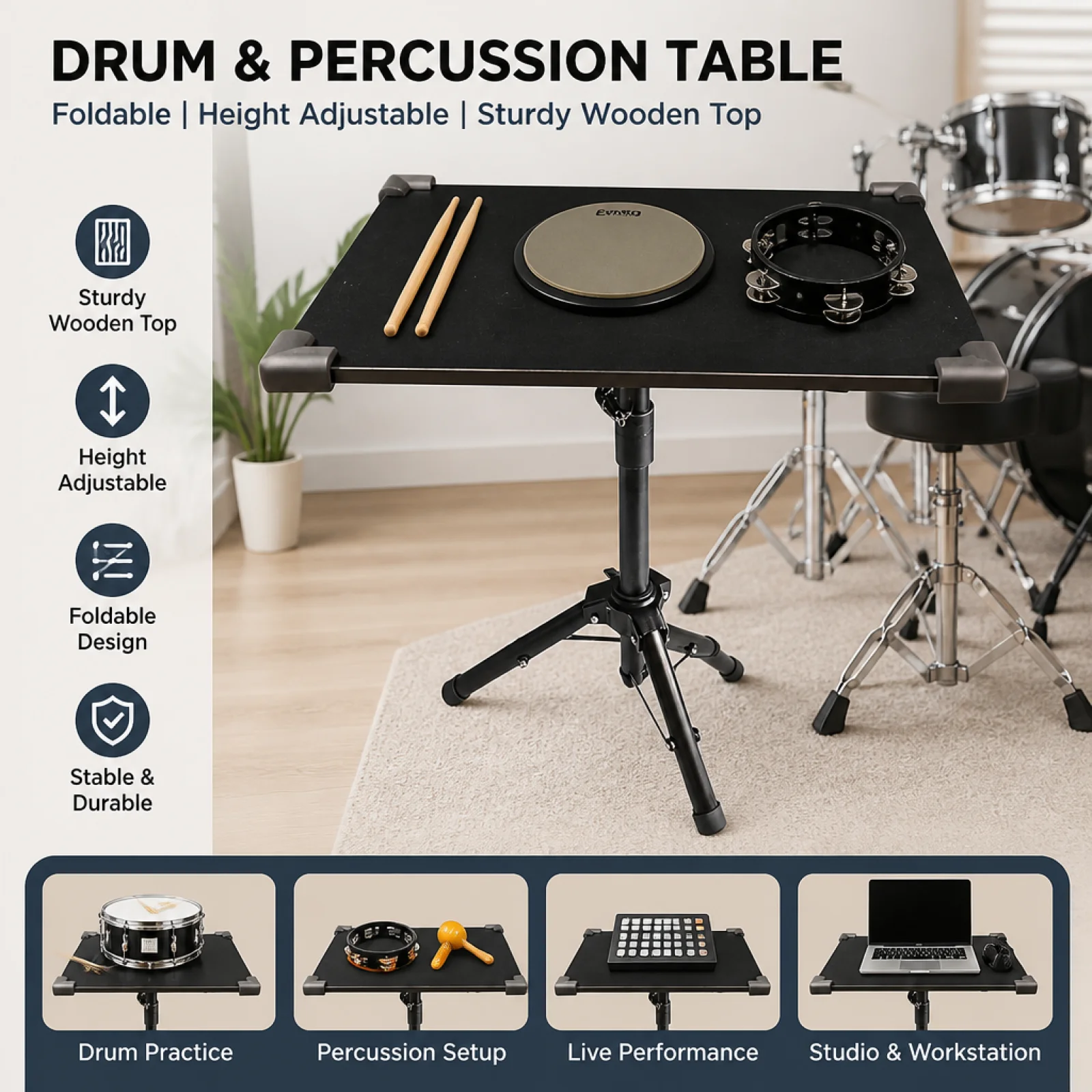 Drum Stand Accessories Lightweight AntiSlip Professional Bracket Heavy Duty for Performance Concert Stage Music Room