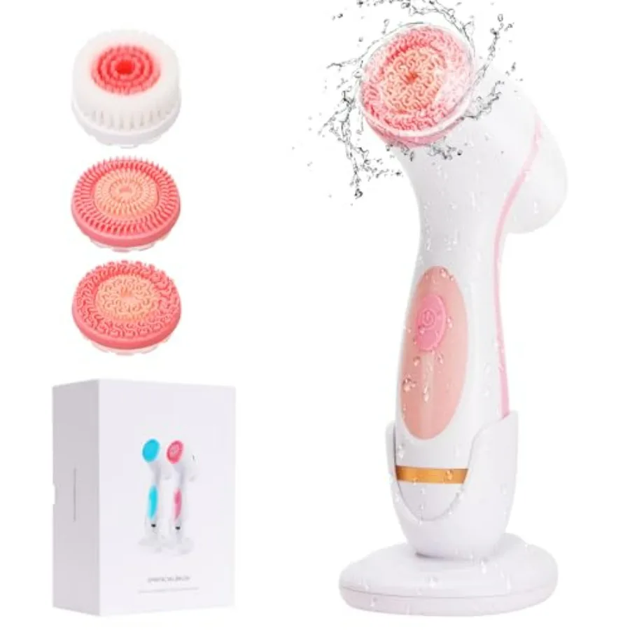 

Facial Cleansing Brush, Waterproof Dual-Rotation Face Scrubber Exfoliator with 3 Brush Heads and 2 Adjustable Speeds, Rechargea
