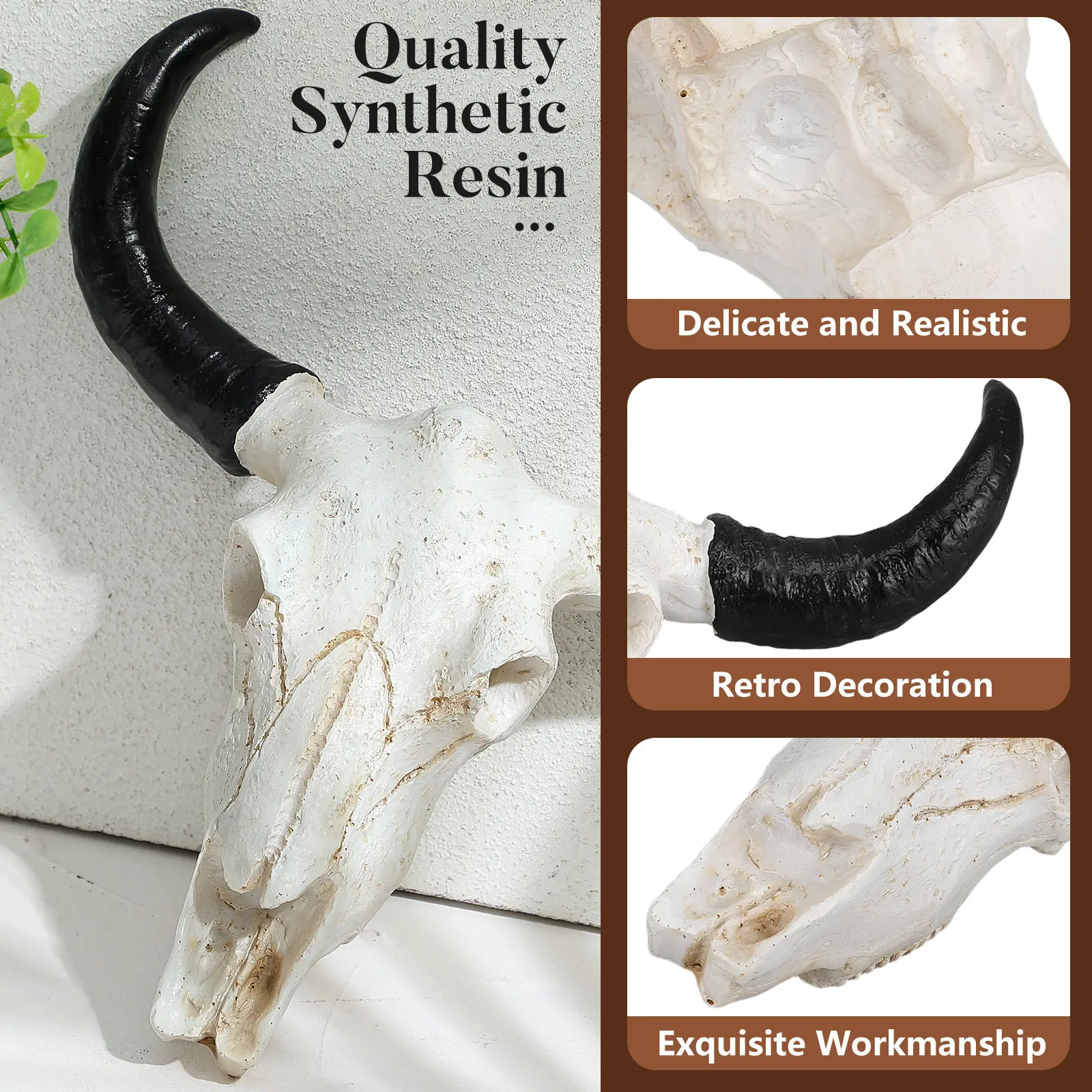 Realistic Resin Cow Skull Wall Hanging Decor Skull Head Animal Wall Decor for Living Room Study Office Housewarming