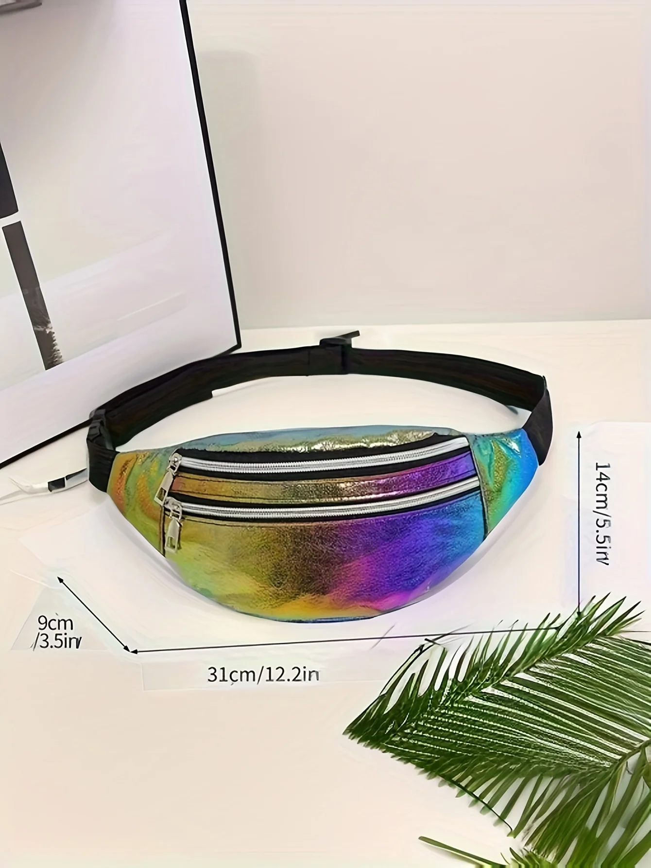 Gradiënt Kleur Heuptasje Laser Holografie Crossbody Heuptasje Pak, Riemtas Reizen Wandelen Wandelen Fietsen Sporttraining