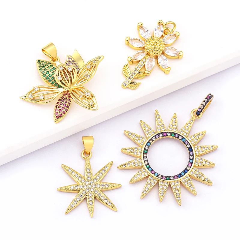 Handmade Decorations Cubic Zirconia Star Moon Flowers Charms DIY Needlework Fashion Gold Charms Pendant Jewelry Making