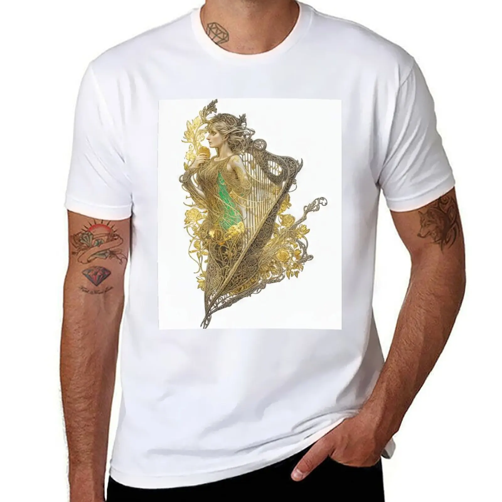 

Art Deco Harp Design Postcard, flowers, Celtic harp, clarsach Romantics T-Shirt t shirts for man graphic funny T-Shirt