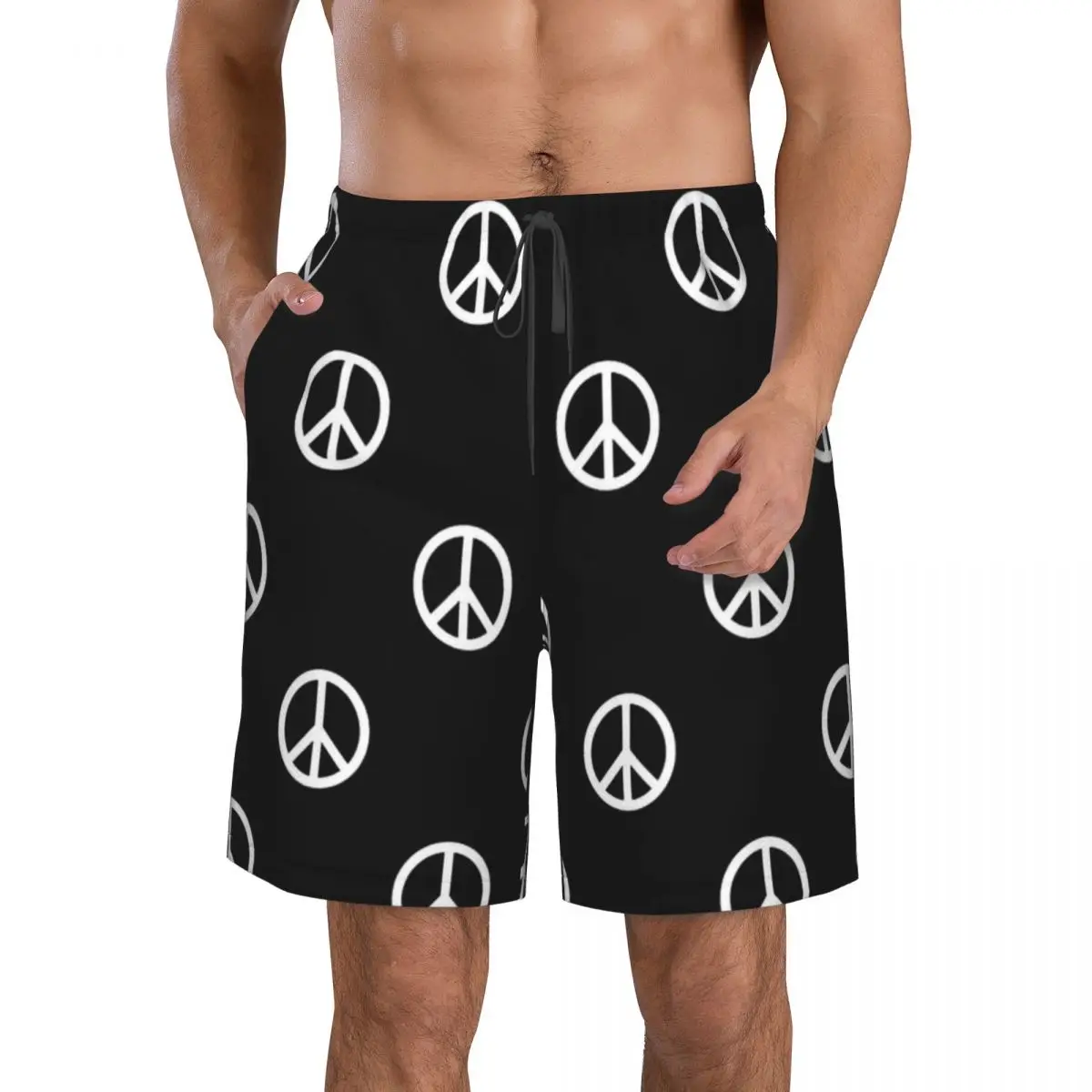 Hippie Style Peace Signs Men's Beach Shorts Fitness Quick-drying Swimsuit Funny Street Fun 3D Shorts