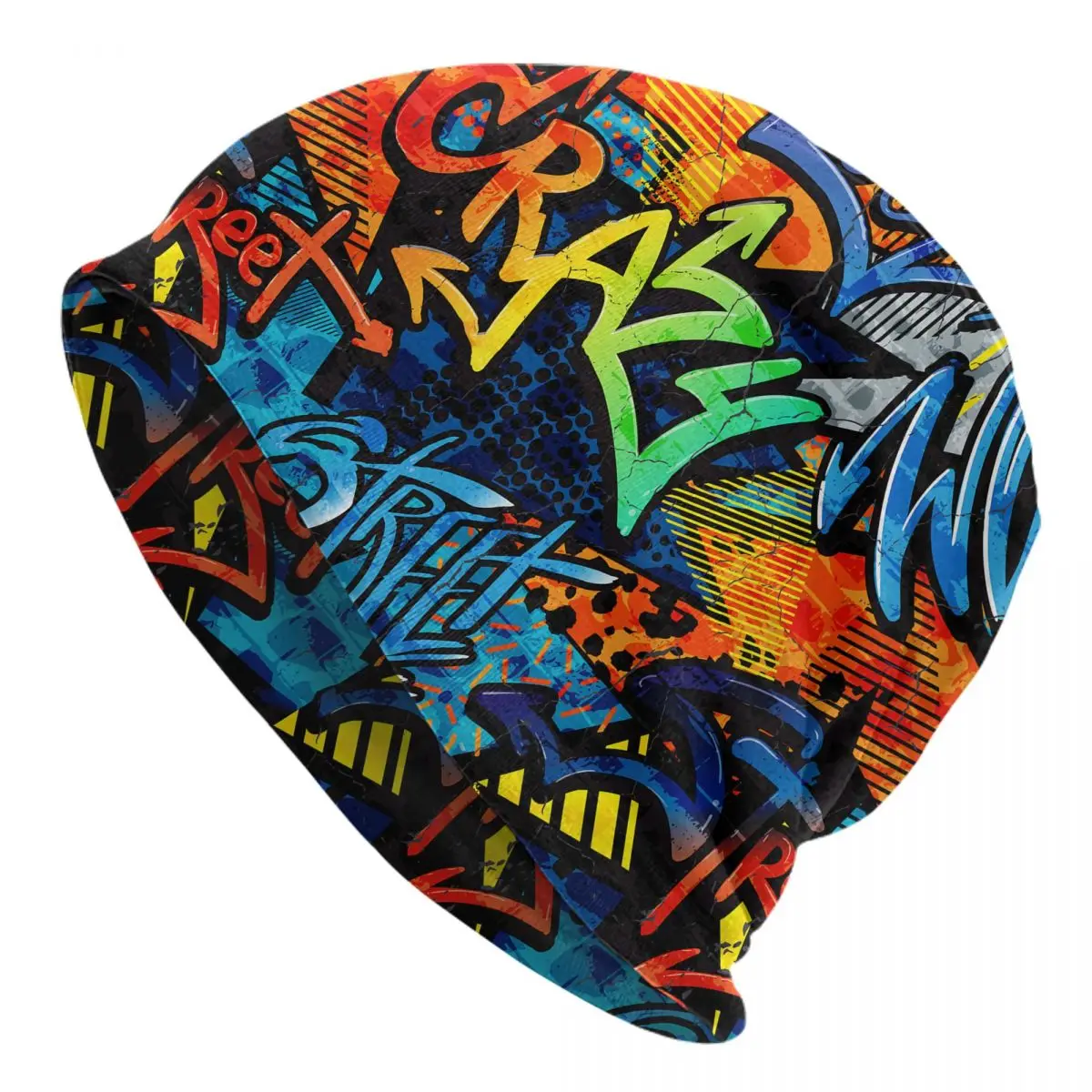 Bonnet Hats Graffiti Art Pattern Men Women\'s Thin Skullies Beanies Hat Graffiti Bricks Paint Drips Words Cap Street Caps