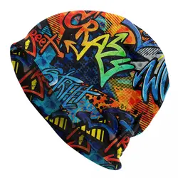 Bonnet Hats Graffiti Art Pattern Men Women's Thin Skullies Beanies Hat Graffiti Bricks Paint Drips Words Cap Street Caps