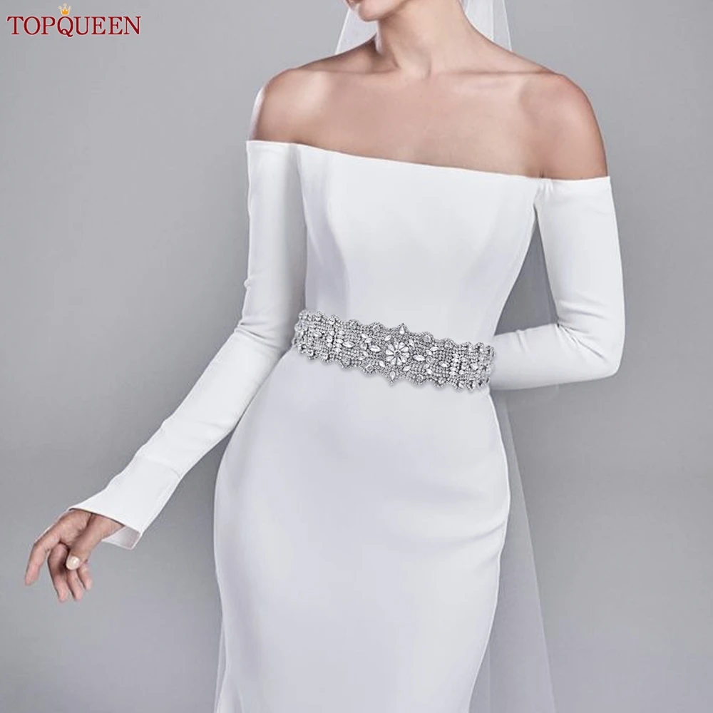 TOPQUEEN S233L Sang Trọng Rộng Kim Cương Giả Cô Dâu Thắt Lưng Cưới Phụ Kiện Maroc Caftan Tất Bạc Kim Cương Nữ Áo Dây