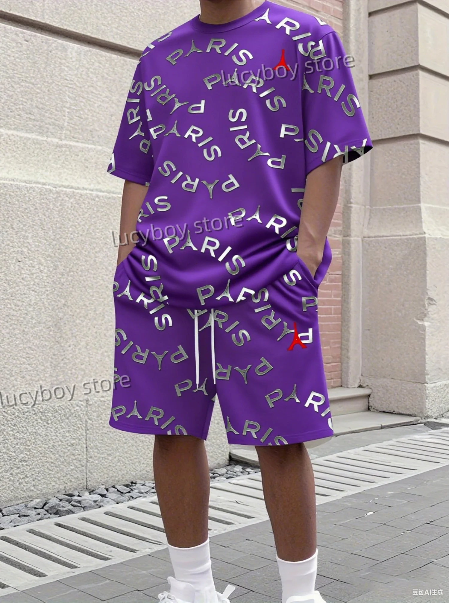 Hot Selling Summer Men 3D PAIRS Print Set Short Sleeve T-Shirt Shorts Set Adult  Jogging Plus Size Tracksuit 2 Piece Set