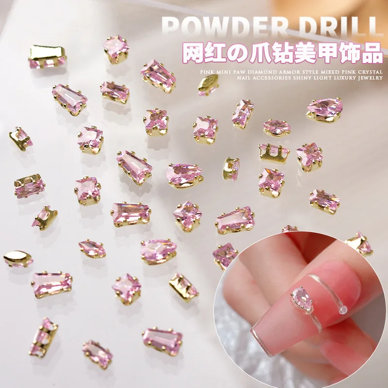 20 Uds de forma mixta, garra de uñas rosa, taza de diamantes de imitación, piedra de cristal de diamante para decoración para uñas, accesorios, piezas, suministros, herramientas