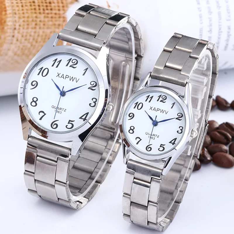 Jam tangan Stainless Steel Pria Wanita, arloji Quartz elastis, jam tangan pasangan, jam tangan wanita Relogio Feminino