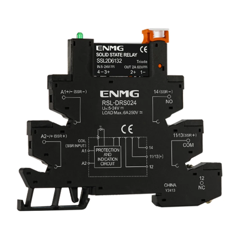 ENMG 1Pcs Slim Relay Modules DIN-Rail SSR Solid State Relay Integrated PCB 6A 2A DC Control DC AC 5V 12V 24V 220V Mount Power 41