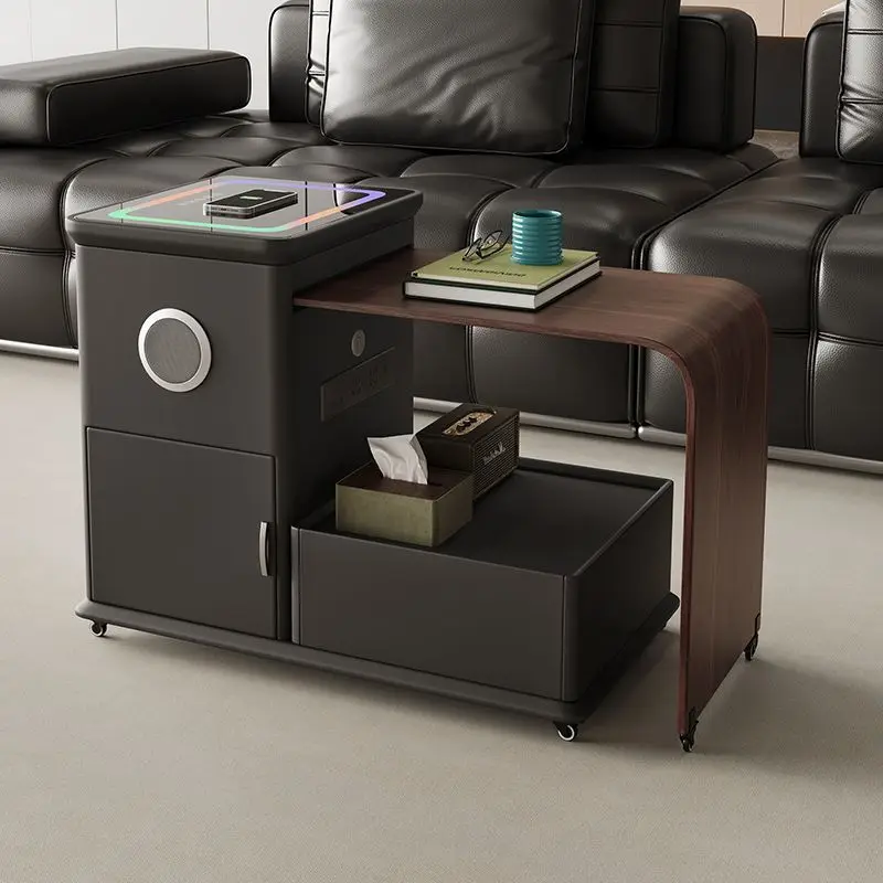 2026 New Convertible Solid Wood Smart Mobile Side And Coffee Tables For Villa & Hotel Living Room Mesa