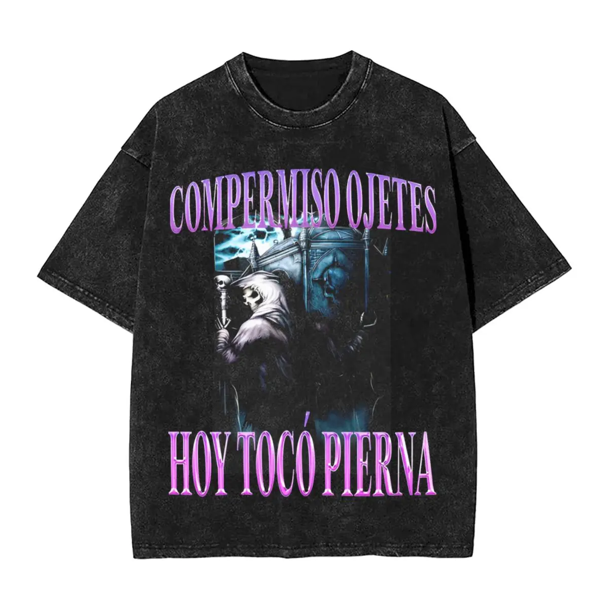 AAAH CULEROS ESO NO ERA CREATINA Skeleton Gym Washed T-Shirt Man Y2K Cotton T Shirt Summer O Neck Tee Shirt Simple Oversized Top