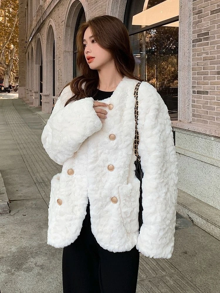 

Women's Short Faux Fur Lamb Wool Coat Winter Warm Loose Thick Casual Jacket