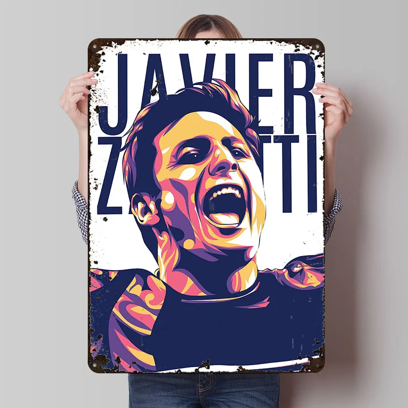 Póster de Javier Zanetti, Letreros Metálicos Vintage Personalizados, Arte de Pared, Placa de Metal Retro para Decoración de Escritorio, Habitación, Hogar y Decoración de Juegos