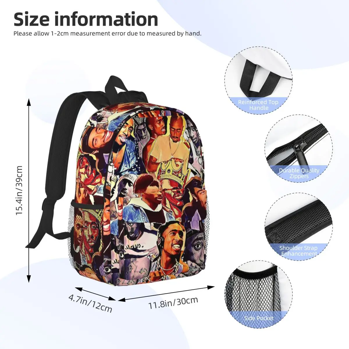 Tupac Old School Rap Vibe 2pac Backpack Student Boys Girls BookBag Men Women School Bag Laptop Shoulder Bags