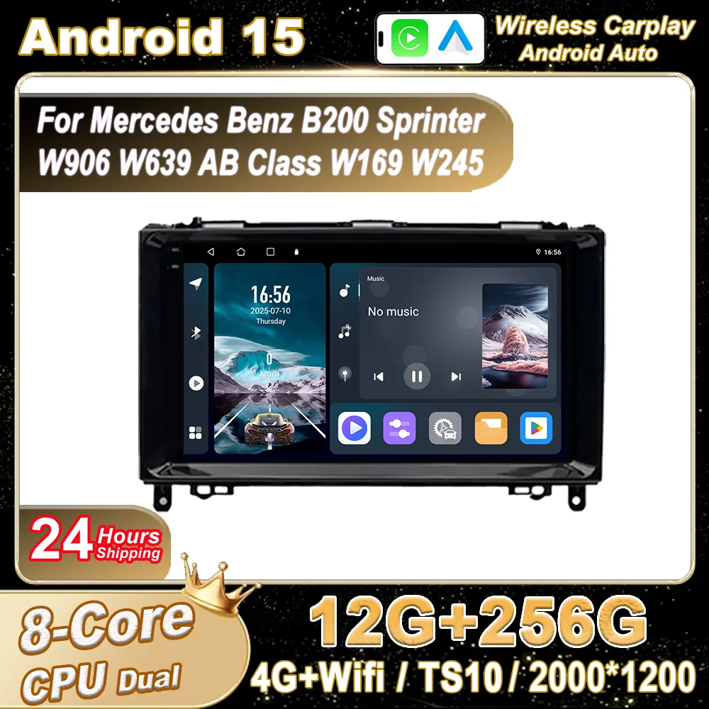 

Android Car Radio For Mercedes Benz B200 Sprinter W906 W639 AB Class W169 W245 Viano Vito Stereo Wireless Carplay Multimedia GPS