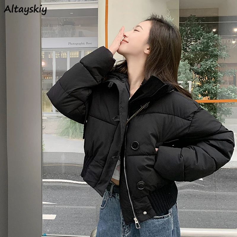 Thicker Parkas Women Outwear Winter Coldproof Bread Coats Turn-down Collar Chic All-match Streetwear Vintage Ulzzang Creativity