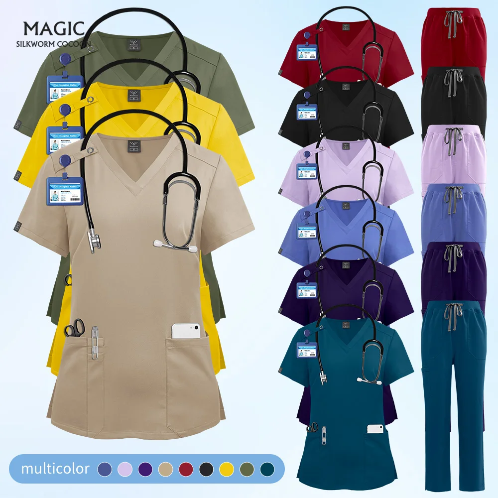 Tandheelkundige Ziekenhuis Handwasjas met korte mouwen Elastische Operatiekamer Scrubs Uniformen Vrouwen V-hals Anesthesist Medische Uniformen