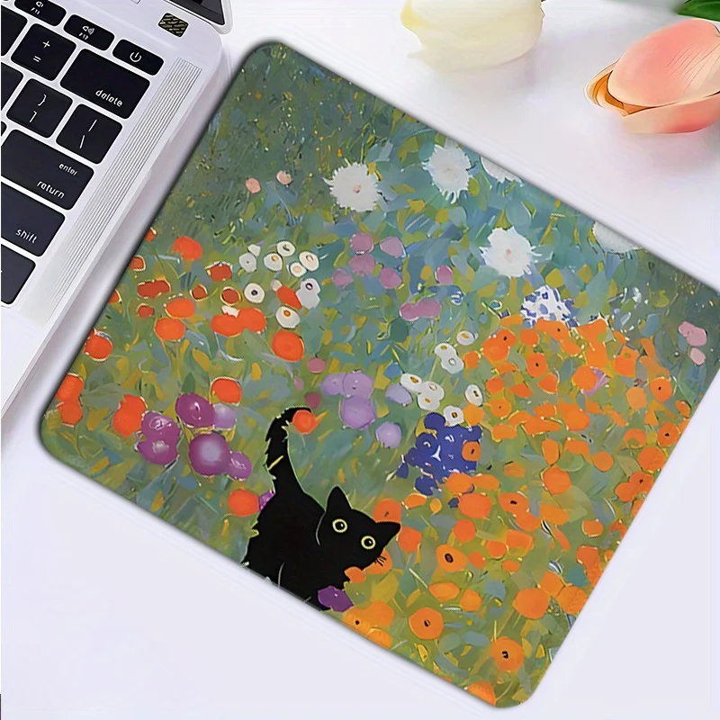 

Floral cat pattern mouse pad, anti-slip rubber base, suitable for office and home computer accessories, high-quality carpet