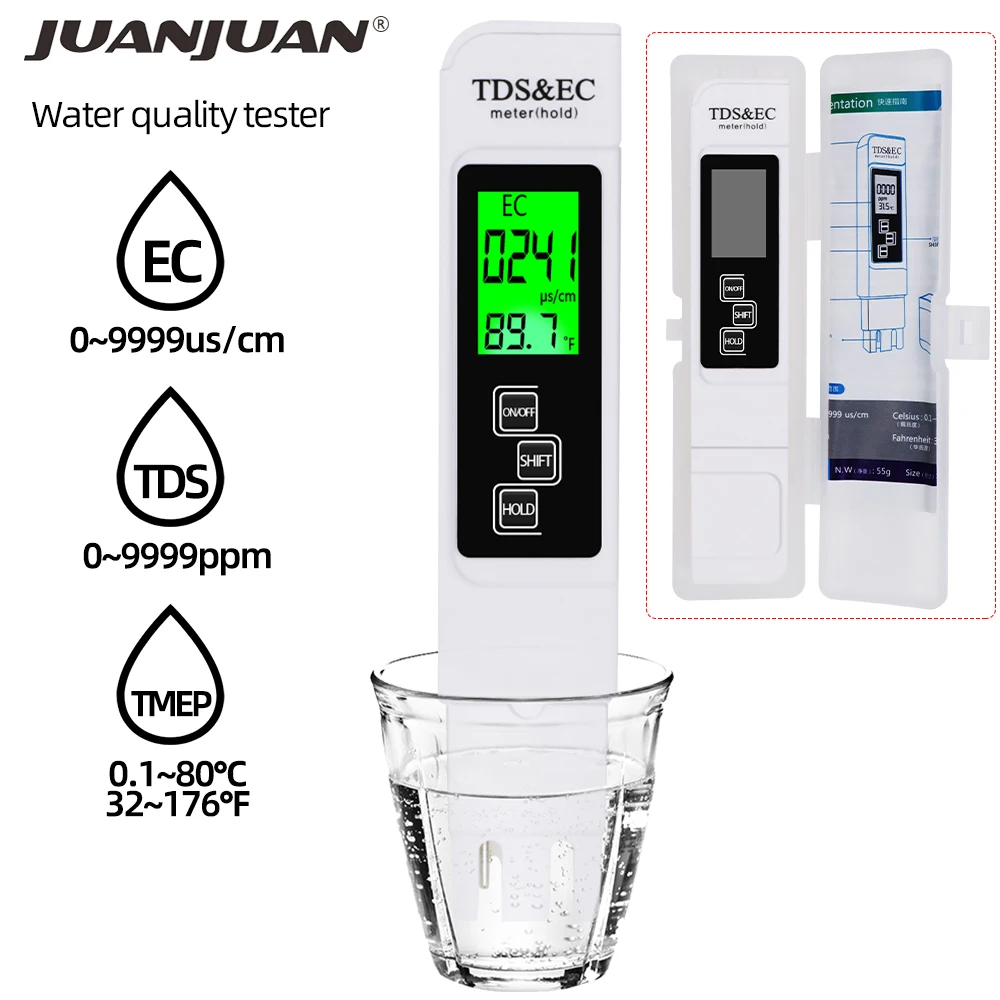 3 In1 Temp EC TDS Meter Digital Water Tester 0-9990ppm Tester di qualità dell'acqua ad alta precisione Monitor strumento di misurazione della purezza per piscina