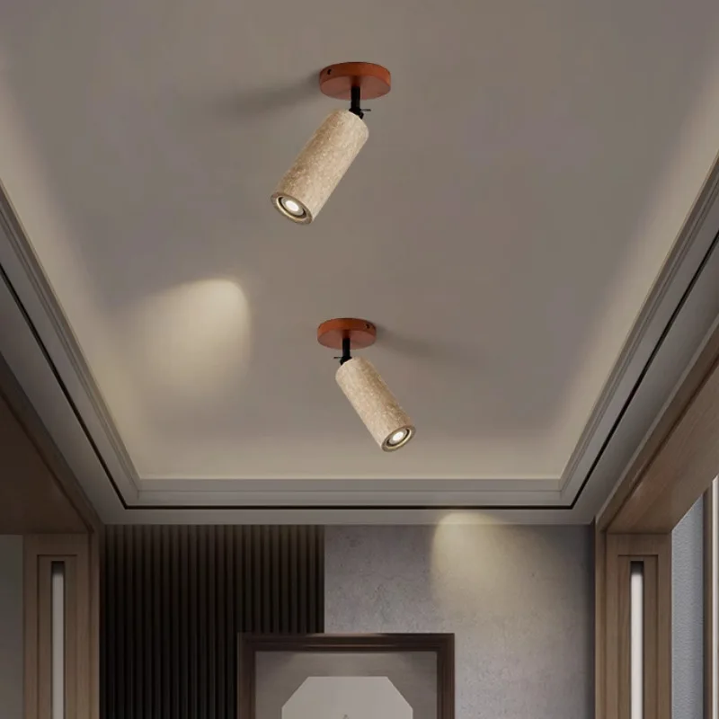 Creative Deisgn Stone Wall Lamps Travertine Lampshade Wood Base Hotel Bedside Spot Reading Lights E27 Bulb LED Corridor Lustres