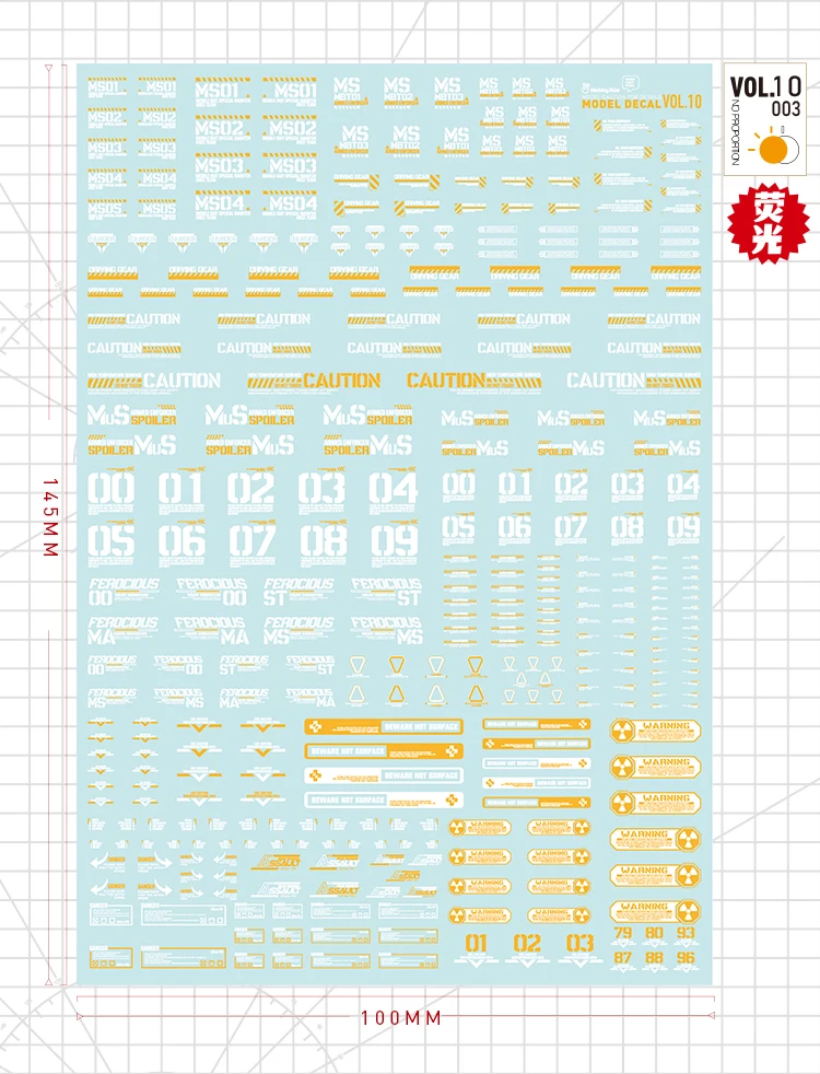 High Precision Water Sticker Hobby Mio VOL10(001-005) General Scale Model Fluorescent Color Water Transfer Sticker