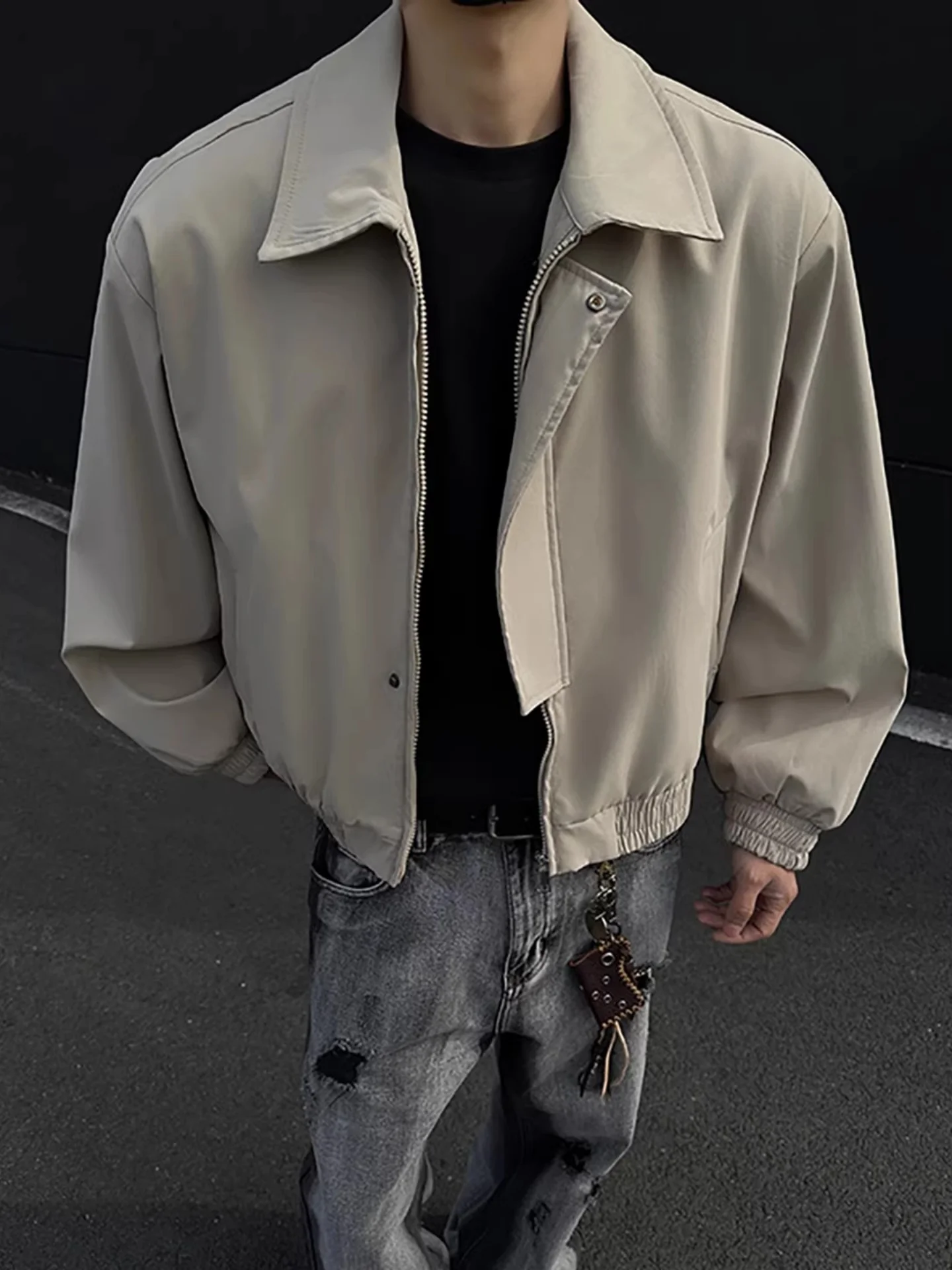 

Мужская куртка в американском ретро-стиле с воротником-стойкой, весенняя, уличная мода, с широкими плечами, короткая, рабочая одежда, верхняя одежда из полиэфирного волокна