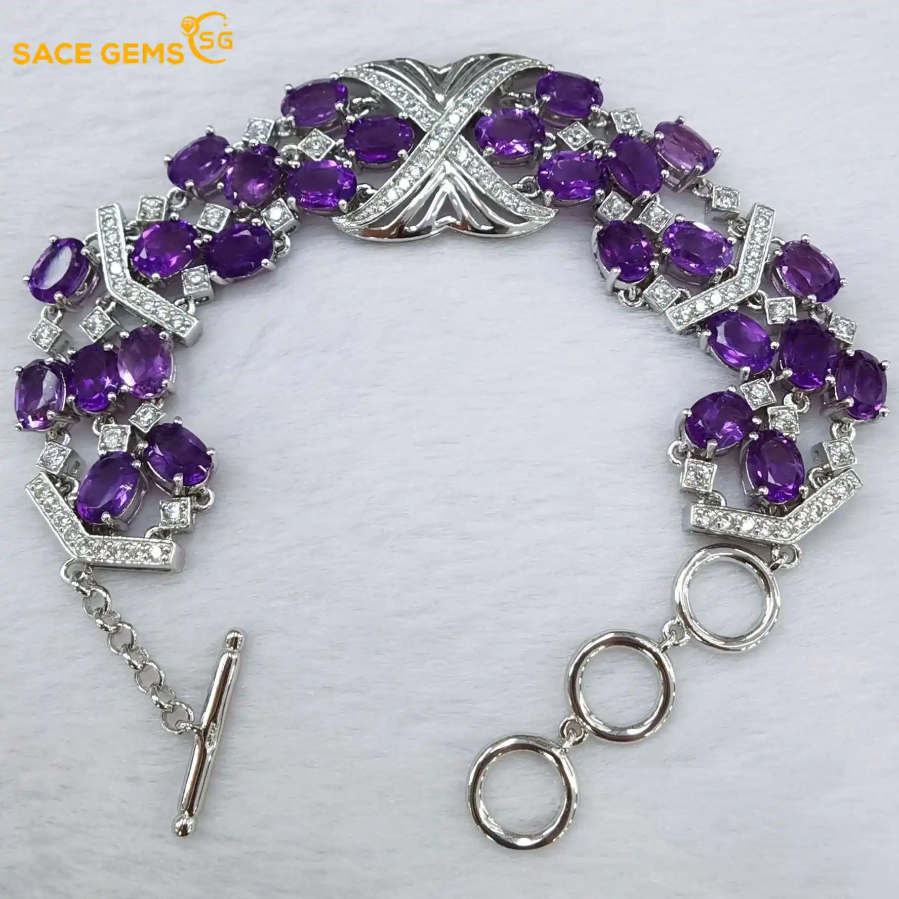 

SACE GEMS New Trend 925 Sterling Silver Natual Amethyst Gemstone Bracelrts for Women Engagement Cocktail Party Fine Jewelry