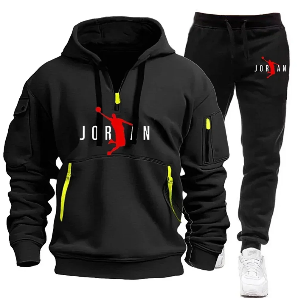 

Men's Spring and Autumn Fashion High-Quality Hoodie Set (2025 Model), Loose and Casual Hoodie Set with Zipper and Multiple Pocke