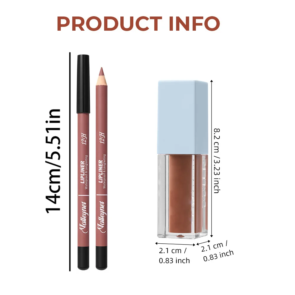 2 unids/set delineador de labios + aceite de labios lápiz labial de terciopelo mate-Juego combinado de labios resistente al agua de larga duración cosméticos tutoriales de maquillaje