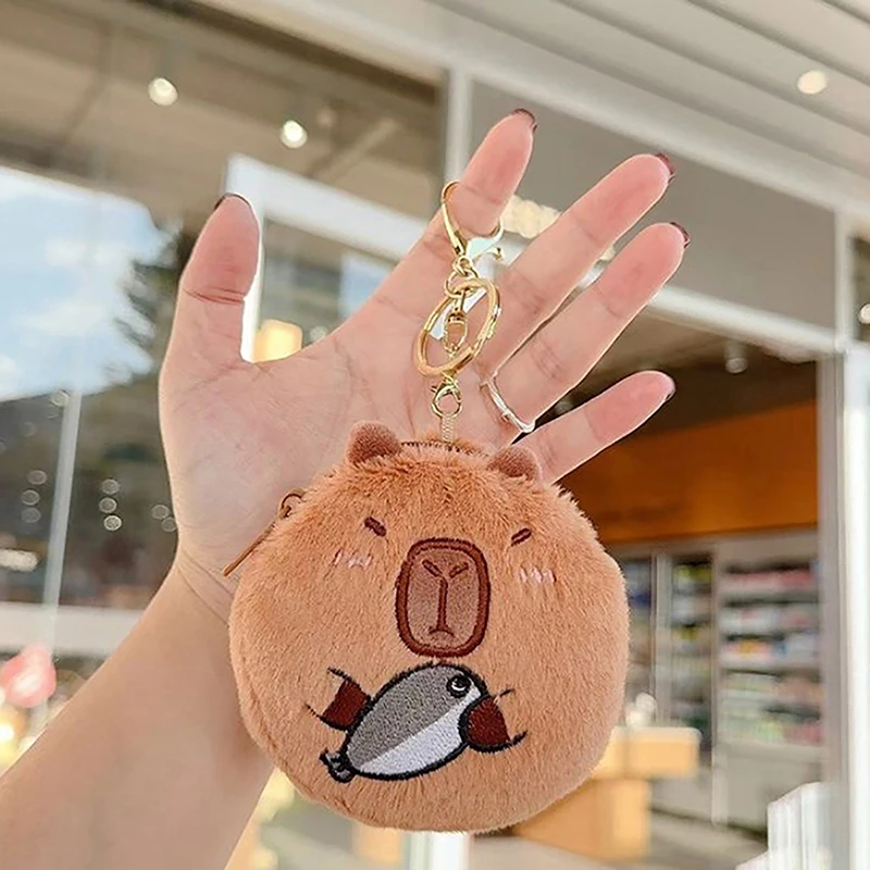 Capivara Plush Chaveiro para Mulheres, Kawaii Coin Purse para Meninas, Saco De Armazenamento Dos Desenhos Animados, Pingente, Bolsa De Fone De Ouvido, Mini Carteira, Brinquedos Presentes