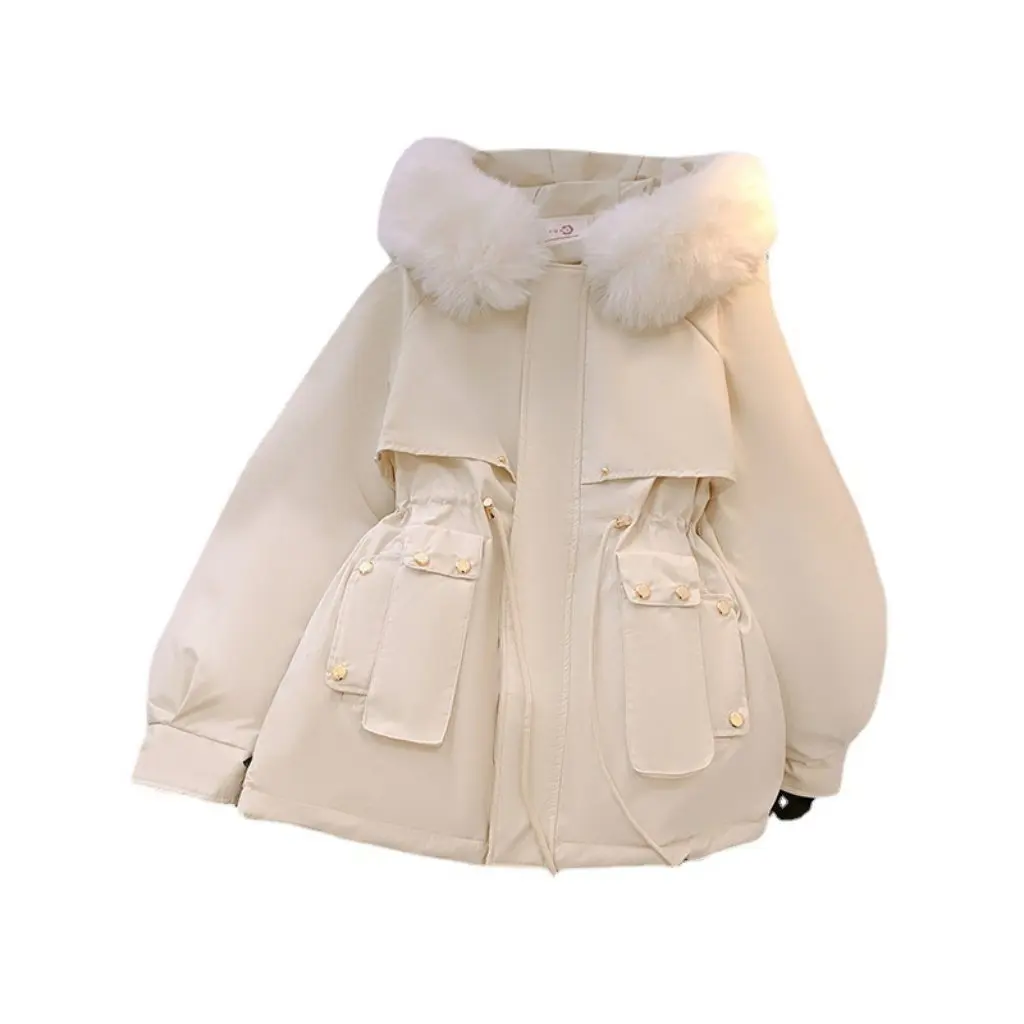 plus Size Women's Fleece-Line Thickened Cotton-Padded Jacket Wool Collar Autumn Winter Loose Outerwear Fashionable Parka