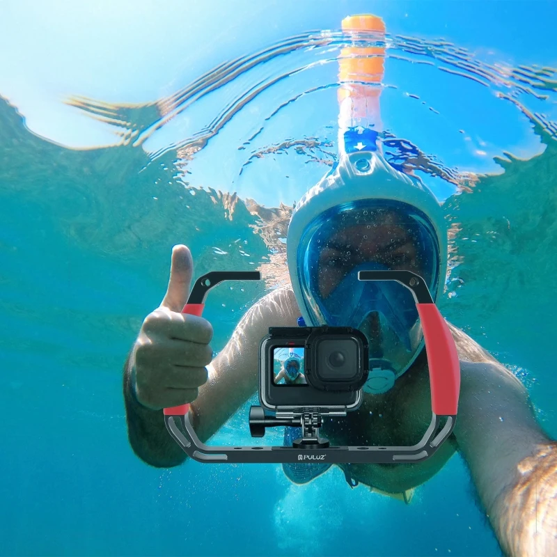 PULUZ Dual Silikon Griff Aluminium Legierung Tablett Stabilisator Rig Für Unterwasser Kamera Gehäuse Fall Tauchen Halterung Für GoPro DSLR – Detail 17
