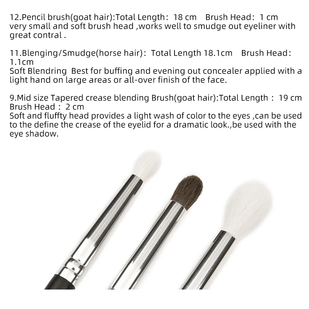 SHINEDO  3 Pcs Goat Horse Hair Tapered Crease Blending Brush Eyeshadow Make Up Cosmetic Kit Maquiagem Smudge Eye Makeup Brushes