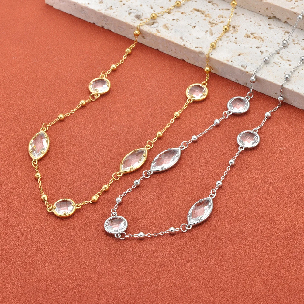JeeMango Classic Eye Shape Zircon Pendant Necklace For Women 18K Gold Plated Stainless Steel Necklace Birthday Gift N26001