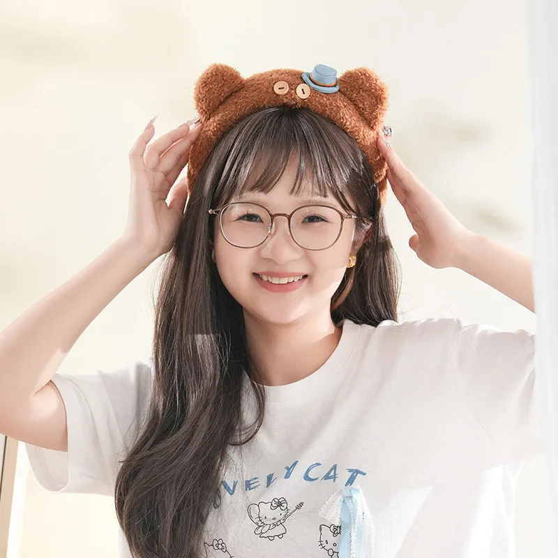 In Stock Original Potdemiel Tim Bear Plush Headband Hair Clip Cute Universal Studios Hair Accessories Makeup Washing Headwear