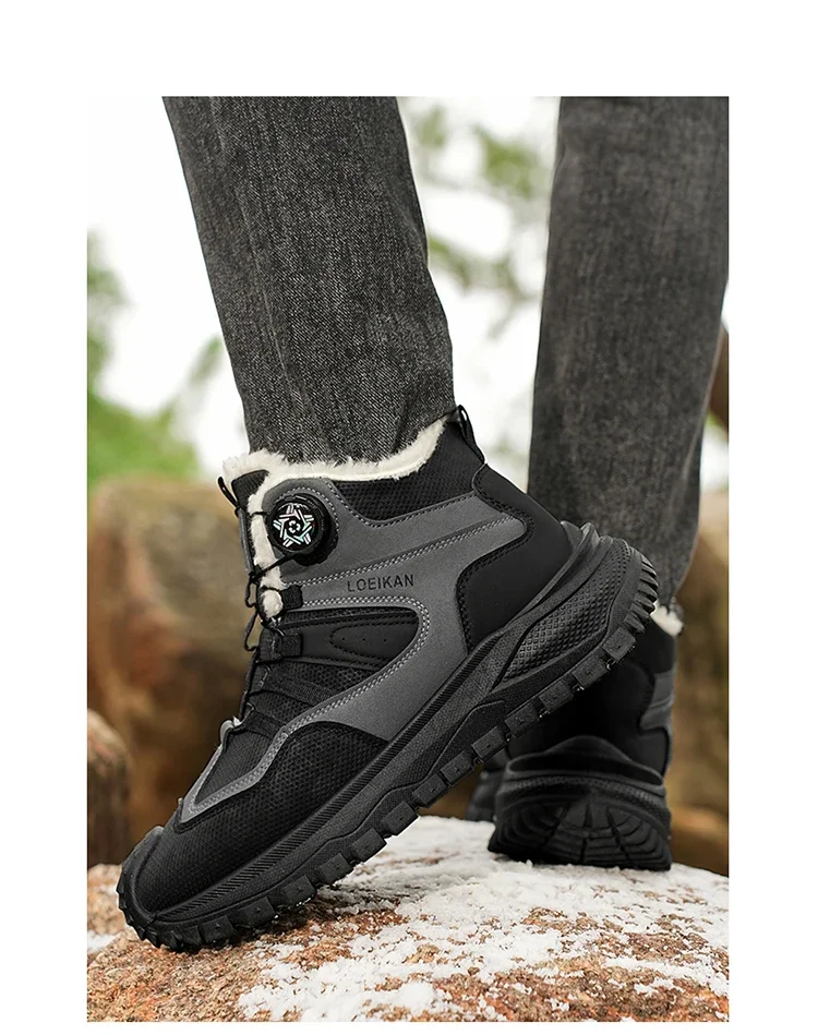 Herren Winter Warme High-Top-Stiefel Fleece-Gefütterte Schneeschuhe mit Drehverschluss Stoßfeste Schuhe mit Dicker Sohle – Detail 13