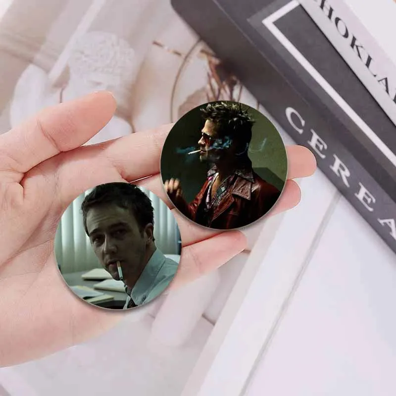 58mm Classic Movie Fight Club Brooch Pins Handmade Button Pin Film Character Cartoon Badge for Backpack Accessories Decor Gifts