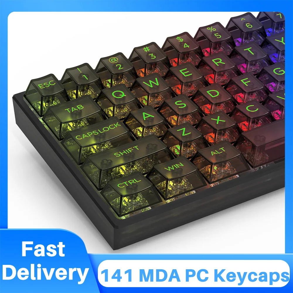 

MDA Profile PC Keycaps 141 Key Black Clear Transparent Key Cap for Cherry Gateron MX Mechanical Keyboard Custom Keycaps