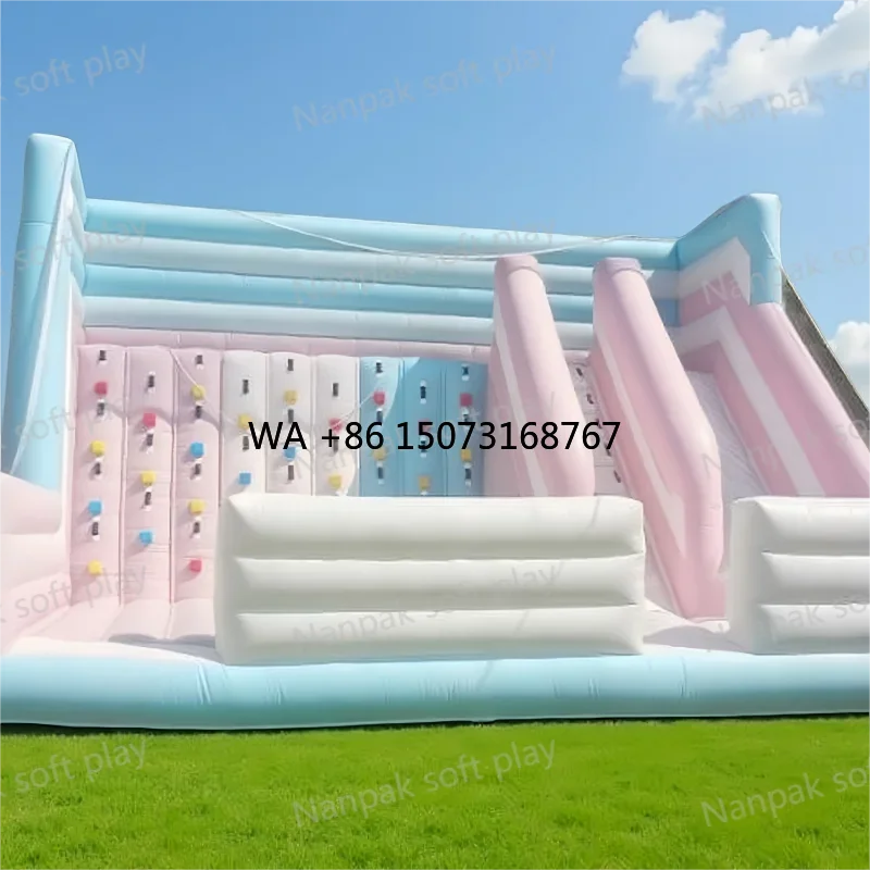 

Custom Pastel White Indoor/Outdoor Inflatable Castle Kids' Playground Jumping Bounce House Climbing Wall Slide for Party Rentals