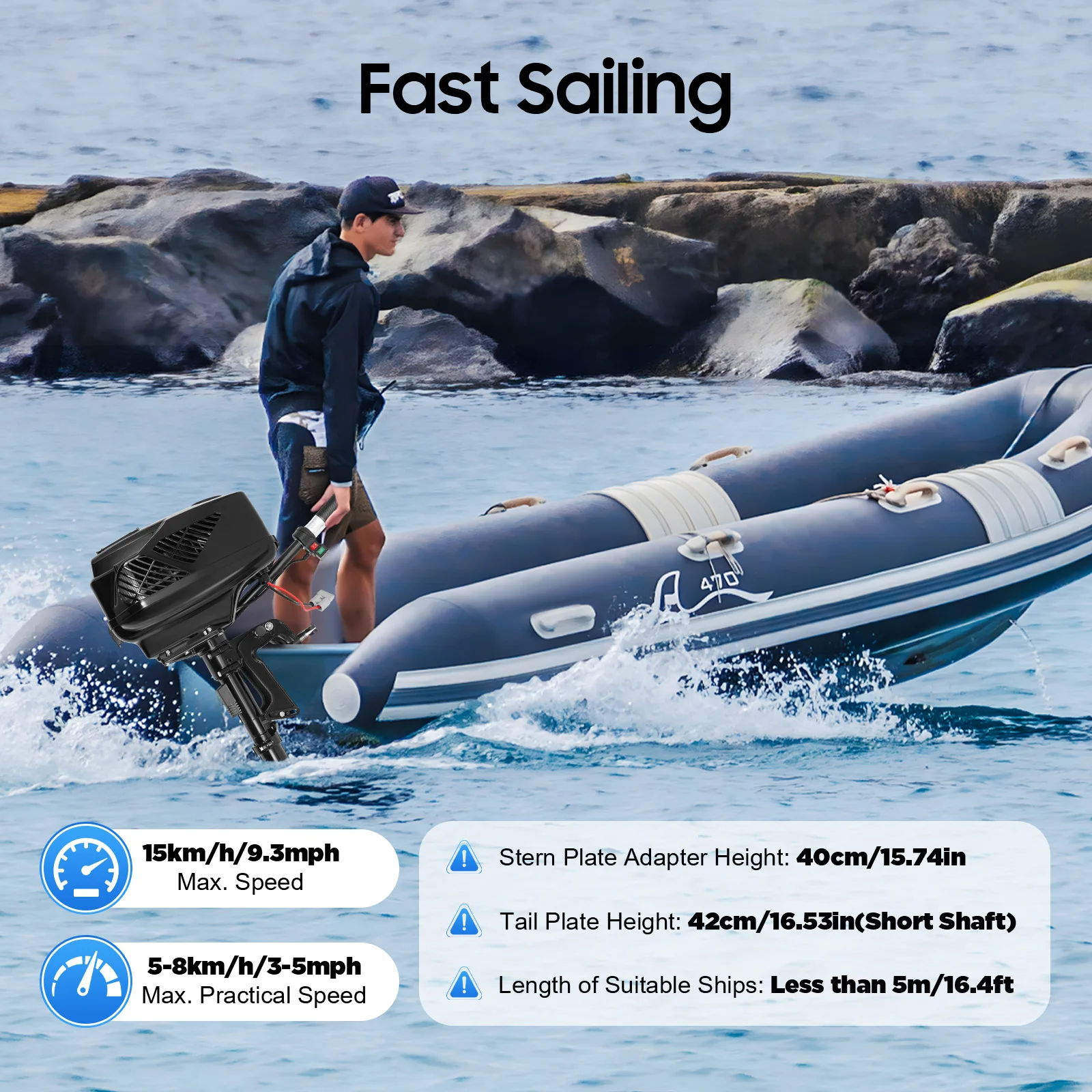 

1200W Brushless Copper Motor Electric Outboard Motor, 3307Lbs Thrust for Fishing, Boating & Outdoor Adventures